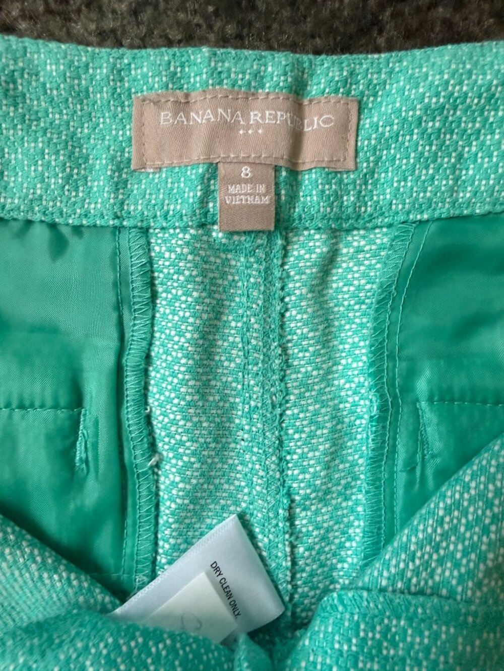 BANANA REPUBLIC Mint Green Tweed Cotton Linen Short Suit Set Blazer 6 Shorts 8 - Picture 3 of 16